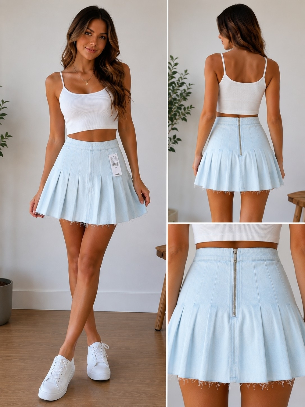 PacSun Light Blue Pleated Denim Mini Skirt – Size 26 – NWT